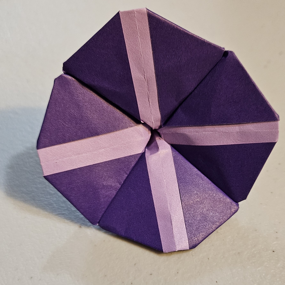 Example of the final folded origami morning glory.