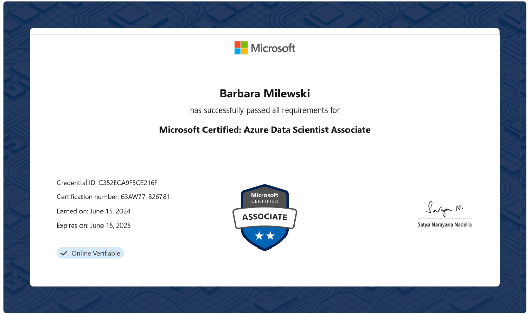 Microsoft Certified: Azure Data Science Associate